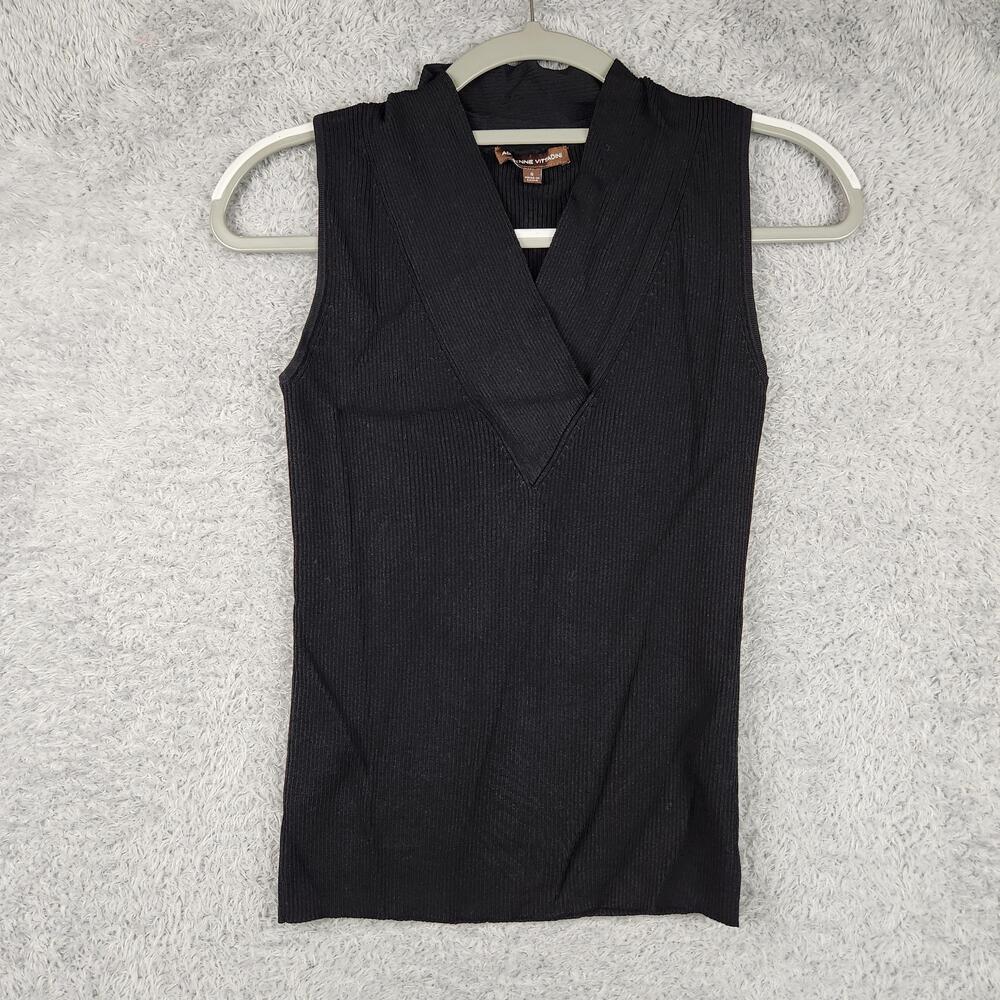 Vintage Whimsigoth Tank Top Womens Small Black Ribbed Knit Stretch Preppy Goth